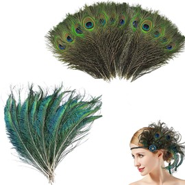 30 Pcs Natural Peacock Sword Feathers, Peacock Sword Feathers Natural Peacock Feathers Peacock Green Tail Feathers DIY Craft Costume Wedding Holiday Party Decoration for Craft Wedding Home Decoration