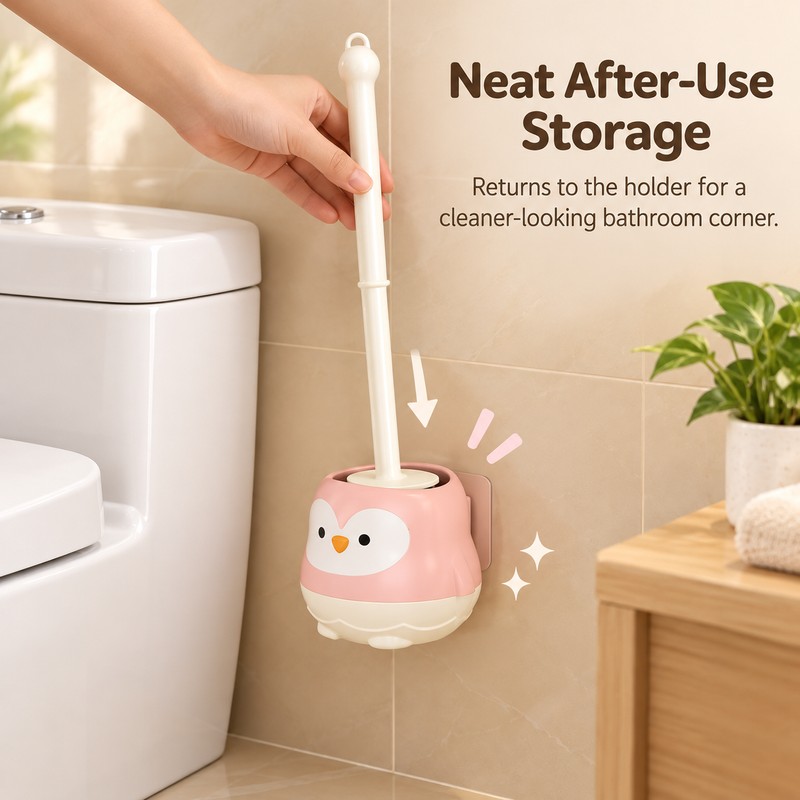 Penguin Toilet Brush Set for Bathroom Cleaning – Wall-Mounted Long