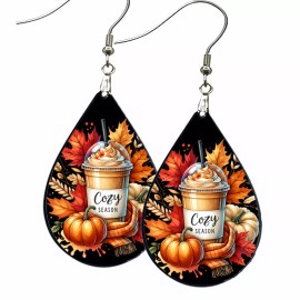 the fun things "Cozy Season" Autumn Vibes Fall Earrings Teardrop NO TARNISHING Wood Dangle