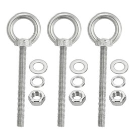 PATIKIL M8 x 80mm Lifting Shoulder Eye Bolts Set of 3 with 304 Stainless Steel Lifting Rings Screw Eye Bolts with Nuts and Washers for Hanging Hammocks and Articles