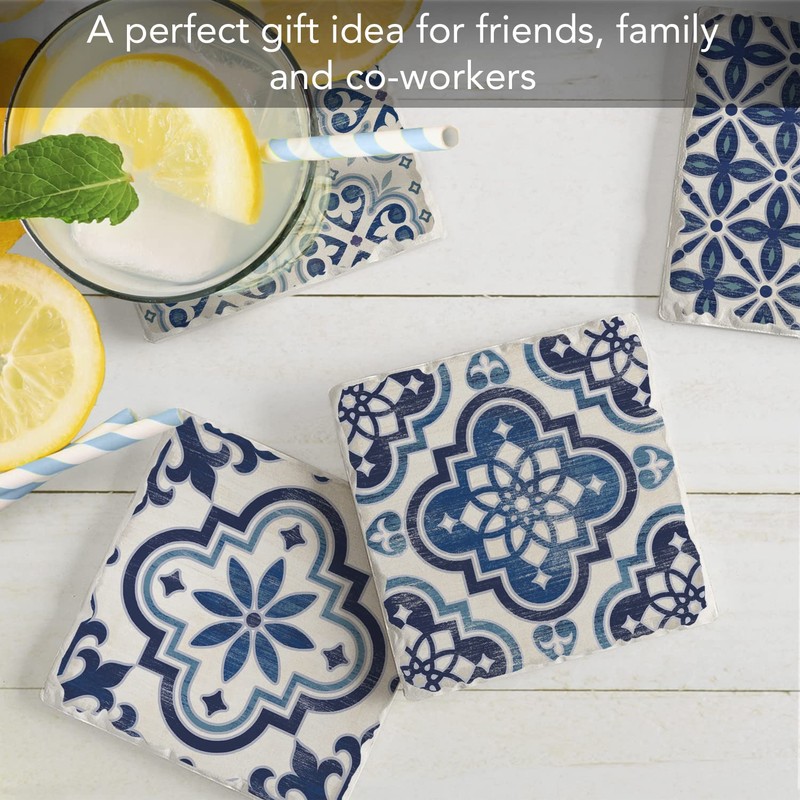 Thirstystone Blue & White Assorted Tumbled Tile Stone Coasters with