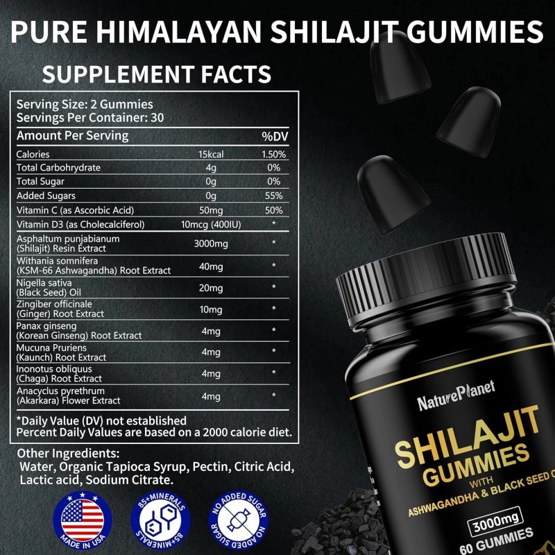 Nature Planet Pure Shilajit Gummies with Black Seed Oil -