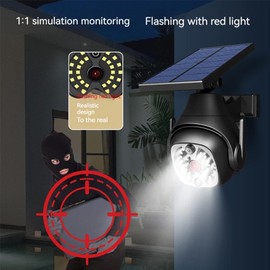 Clearhill Dummy Fake Security Camera and Solar Motion Sensor Lights, 2-in-1 Solar Lights with Remote Control, Realistic Look, Easy to Install, IP66 Waterproof, for Outdoor Porch Yard Garage Garden