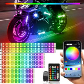 SUNPIE Motorcycle RGB Lights LED Strip Universal Neon Light Underglow Kit Upgrade Color Mode w/Brake/Turn Signals &APP&Remote DC 12V for All Motorcycle Golf Trike