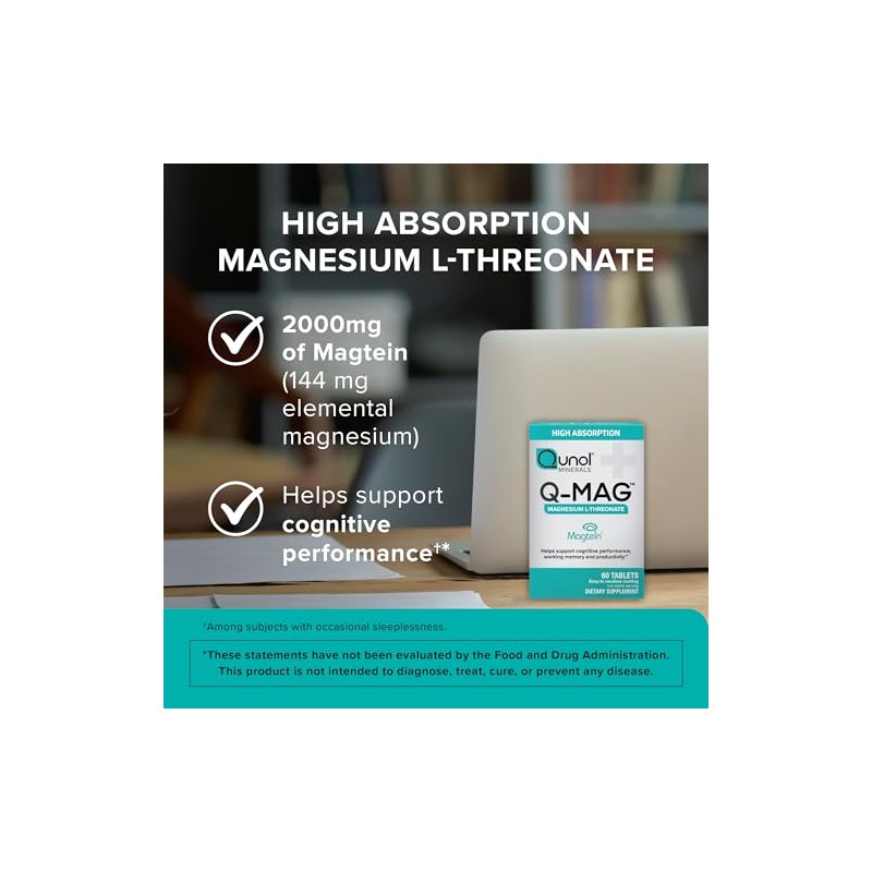 Qunol Q-Mag Magnesium L-Threonate Tablets, 2000mg of Magtein to Help