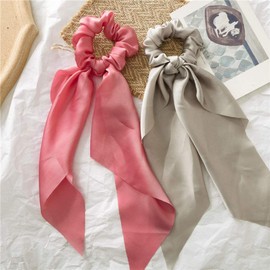 Yellow Women Girl Bow Satin Ribbon Ponytail Scarf Hair Tie Rope Scrunchies Elastic Band Hair Scrunchies Bands Hair Elastics and Ties