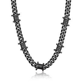 Bandmax Mens Black Barbed Wire Necklace 18 Inches Chunky Chain Choker for Women Mens Punk Biker Gothic Rock Chain Necklace Jewelry Gift