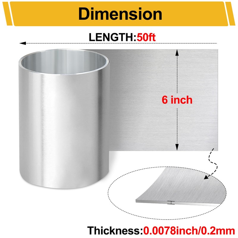 Vigorous 6in x 50ft Aluminum Flashing, 0.2mm Waterproof Metal Roofing