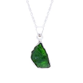 GEMKORA Natural Real Raw Chrome Diopside Crystals Bezel Pendant Necklace, May Birthstone, Healing Rough Gemstone, 925 Sterling Silver Jewelry 18 inch
