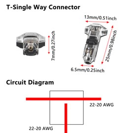 20 Pack T Type 1 Pin Low Voltage Wire Connector, Quick Solderless Wire Splice Connector, T Tap Wire Connectors, No Stripping 2 Way Wire Connectors for 24-20 AWG Cable