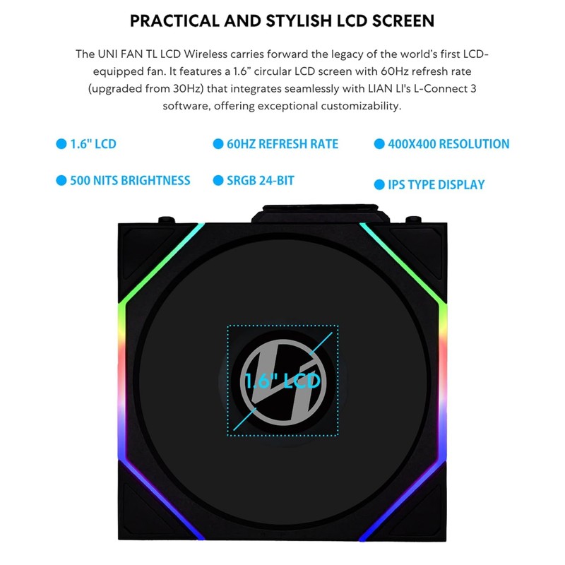 Lian Li UNI Fan TL LCD Wireless 140-Single Pack(Reverse Blade)-2.4