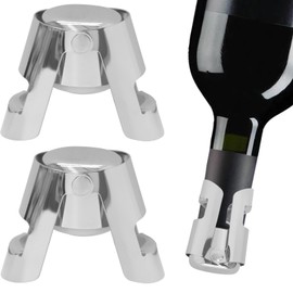 vibedor 2 PCS Champagne Stopper with Stainless Steel, Sparkling Wine Stopper Champagne Saver with Food Grade Silicone Leak Proof for Champagne, Prosecco and Cava(Silver)