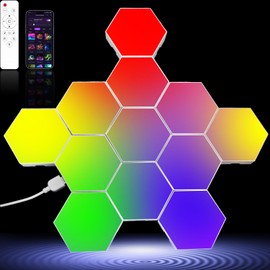 Zwzasm RGB Hexagon Wall Lights, 12 Pack Smart LED Panel Lights with App & Remote, Music Sync, DIY Shapes for Living Room, Bedroom, Gaming Room