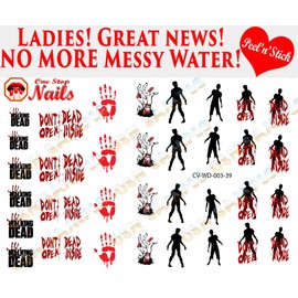 Walking Dead, Don't Open dead inside, Zombies V3 clear vinyl Peel and Stick nail art decals/stickers (NOT Waterslide). Set of 39 by One Stop Nails.