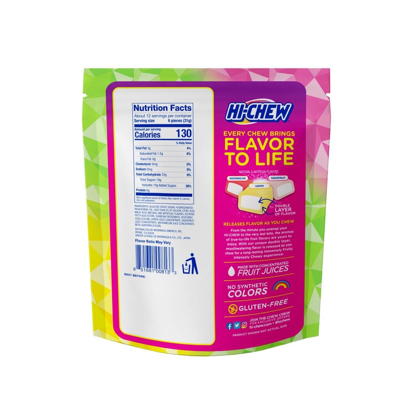 HI-CHEW Bulk Candy Sweet and Sour Mix, Watermelon Lemon Grapefruit,
