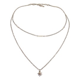 Alpenflüstern Edelweiss DHK334 Traditional Metal Necklace Double Row Nostalgic Costume Necklace Tight Fitting Choker Elastic Women's Costume Jewellery Velvet Choker (in Traditional Colours), Zinc