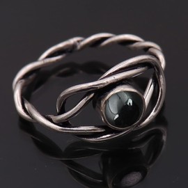 JEWELSTREZORO Cabochon-Schwarzer Onyx Edelstein-für Herren und Damen,Geschenkartikel, 925er-Sterling Silber Band Ring Schmuck TSR1002BY_4 (50 (15.9))