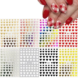 8 Sheets Valentine's Day Nail Art Stickers Decals Heart Nail Stickers Valentines Red Love Design 3D Self-Adhesive Nail Decals Colorful Shiny Manicure Supplies for Women Holiday Nail Art Decorations