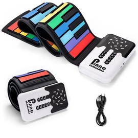 POGOLAB 49 Key Roll Up Keyboard Piano, Portable Digital Electric Foldable Piano Keyboard, Rechargeable, 47 Tones, 14 Educational Demo Songs, for Beginners Adults Gift - Color: Rainbow (8 Tones 6 Songs)