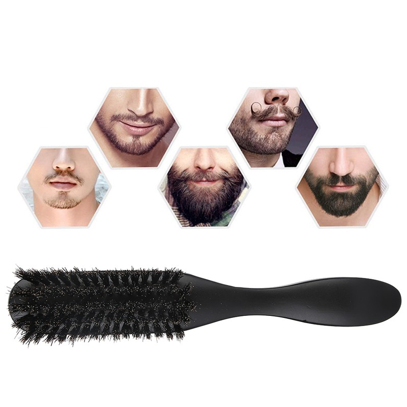 Men Beard Brush Long Handle Hair Cleaning Curved Wooden Mustache