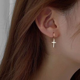 Aneneiceera Boho Cross Earrings Gold Simple Cross Dangle Earrings Cross Hoops Earrings Vintage Earrings Wedding Jewelry for Women and Girls (Gold)