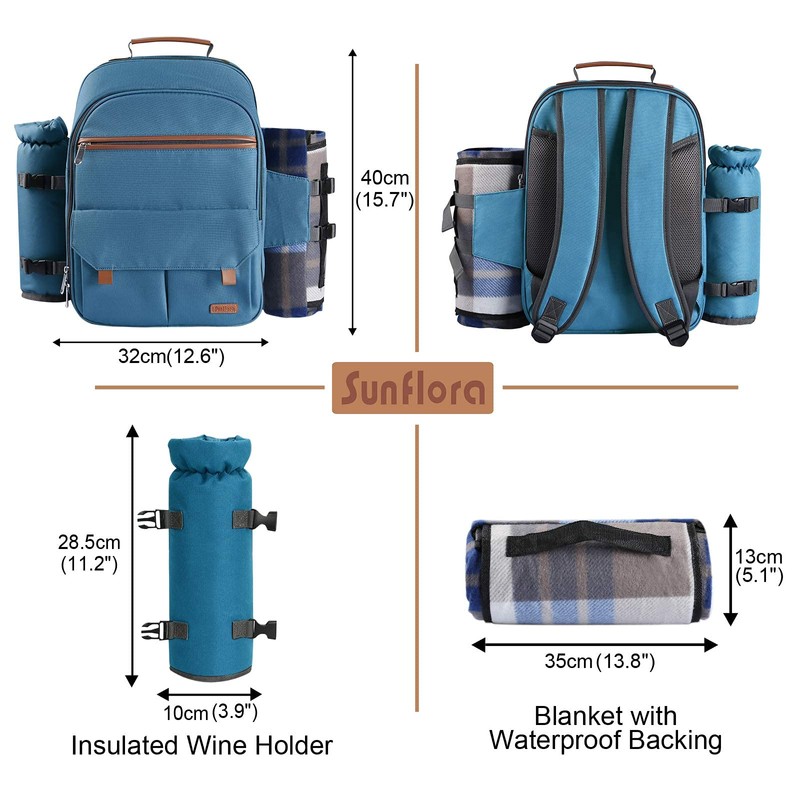 Sunflora Picnic Backpack for 4 Person with Blanket Picnic Basket