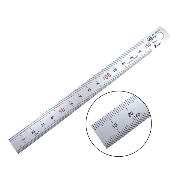 Shinwa H-101A 150 mm Rigid (15 mm x 0.5 mm) Zero Glare Satin Chrome Stainless Steel Machinist Engineer Ruler / Rule with Graduations in mm and .5 mm