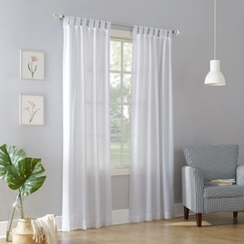 No. 918 Trevor Semi Sheer Tab Top Curtain Panel, 40" x 84", White