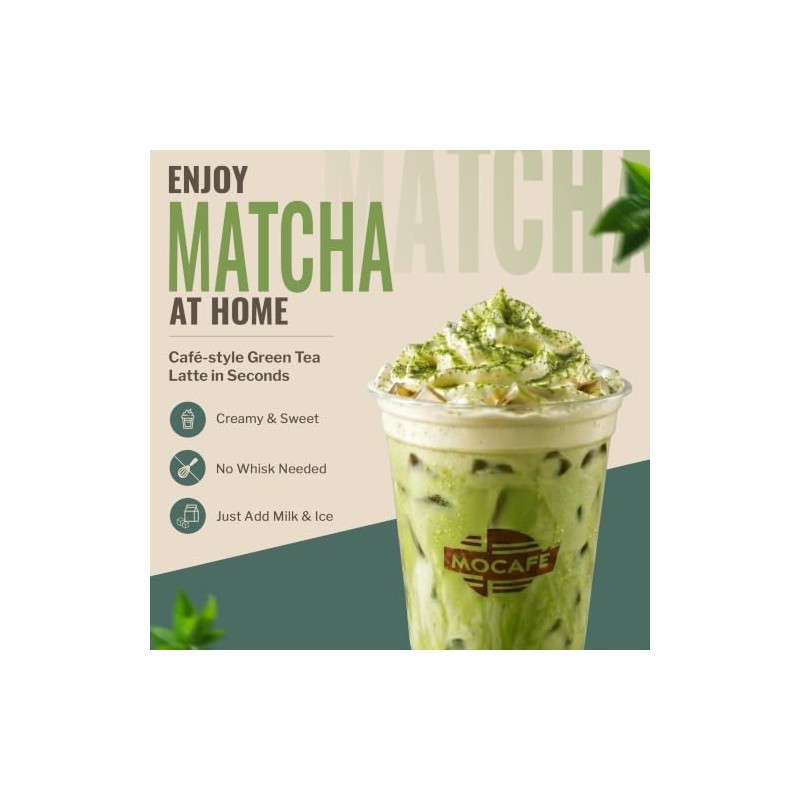 MOCAFÉ Matcha Green Tea Latte Powder Mix - Instant Cafe-Style