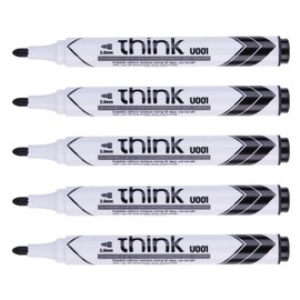 DELI Think Dry Erase Marker Pens Bullet Tip 2.0mm Black Low Odor Easy Erase 5 Pack