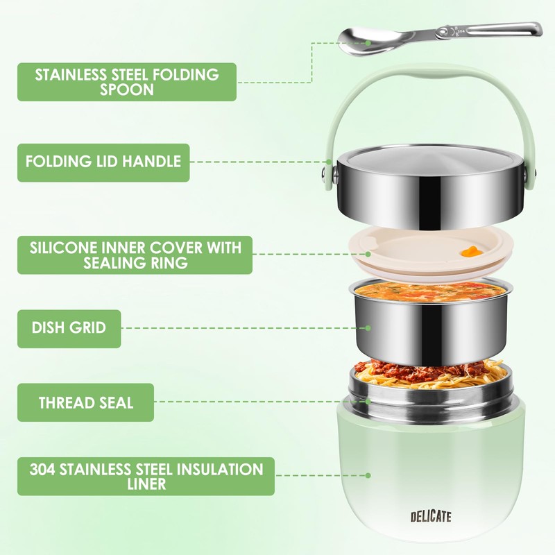 Feirdhoo 1.2 L Thermal Container for Food, Stainless Steel with