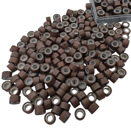 Aouuhe 500 Pcs Micro Link Rings Beads for Hair Extensions 5mm Silicone Lined Beads Microlinks Hair Extensions Tool (Brown, 5.0mm)