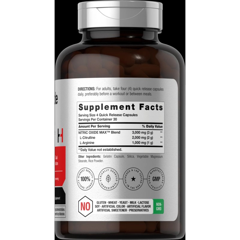 Horbäach Nitric Oxide Supplement | 3000mg | 120 Capsules |