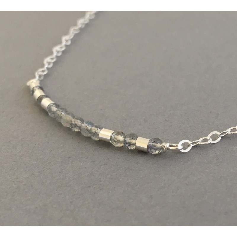 JENNYANDJUDE Custom LABRADORITE Small Bar Morse Code Necklace in Gold,