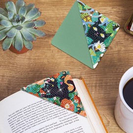 Diamond Painting Art Bookmarks Kit - 6 PCS Black Cat Diamond Art Corner Bookmark Set DIY Cute Cat Bookmarks with Floral Funny Cute Bookmarks Birthday Gift for Beginner Adult Women Book Lover Cat Lover