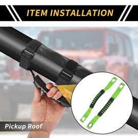 REPAIROCK 2 Pcs Roll Bar Grab Handles for Jeep Wrangler 07-17 for Ford Bronco 21-22 Pickup Grab Handles Grips Roof Rope Handle with Hole Oxford Cloth ABS Green