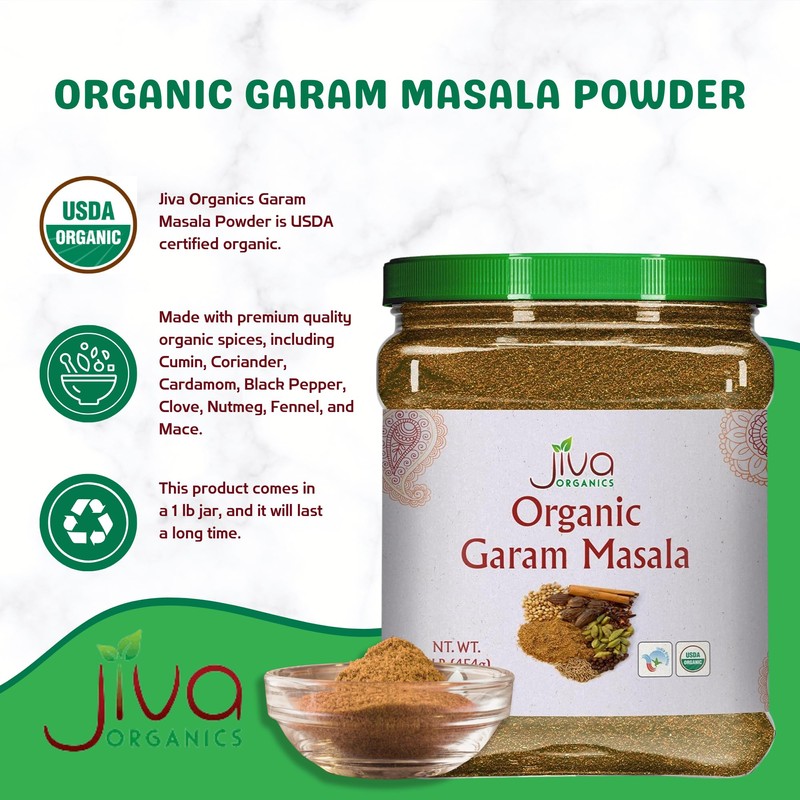 Jiva Organics Organic Garam Masala Powder 1 Pound Bulk Jar