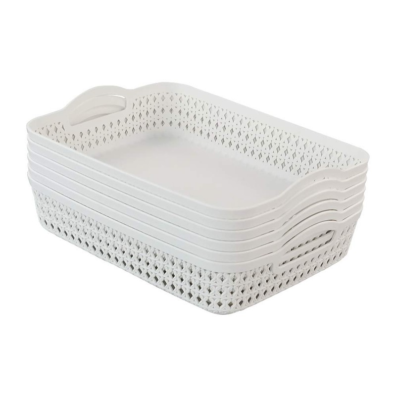 6 Packs Large Plastic Storage Tray Baskets with Handles for