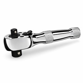 Powerbuilt Ratchet Stubby carraca de doble cabeza, unidad de 1/4 pulgadas y 3/8 pulgadas, interruptor reversible, 72 dientes, espacio reducido - 640931