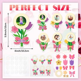 Glikceil 30 Sets Mother's Day Flowers Picture Frame Magnet Craft Kit, DIY Mom Photo Frame Crafts Make Your Own Frame Kit with Adhesive Dots and Renderings for Kid Mothers Day Gift Classroom Activities