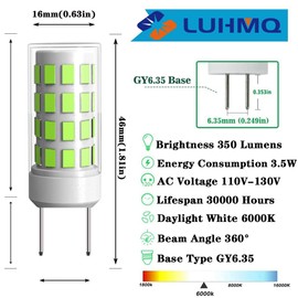 LUHMQ 3-Pack GY6.35 LED Bulbs AC110V-130V GY6.35 Bi-pin Base T4 JCD Type 3.5W(35W Halogen Bulb Equivalent)350LM,for Desk Lamp,kitchen counters,Chandelier Light Landscape Lighting(Daylight White 6000K)