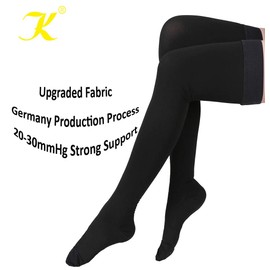 KEKING - Medias de compresión hasta el muslo con puntera cerrada para hombres y mujeres, opacas, 20-30 mmHg, manguera de compresión graduada para piernas con banda de silicona, hinchazón, venas varicosas, edema, DVT, negro, talla M
