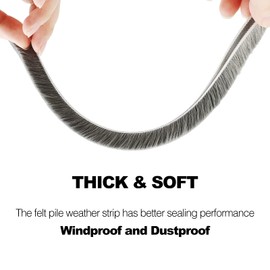 Eiarrnp Pile Weatherstrip Window Felt Brush Weather Stripping Self Adhesive - 9mm x 33 Ft (for Gaps 4.5-7.5 mm) Seal Strip for Windows Doors Soundproofing Windproof Dustproof