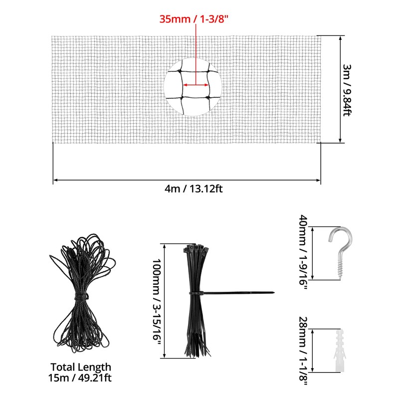 QWORK Wire Reinforced Cat Net with Mounting Set 3 x