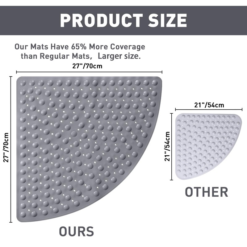 EXGUEACK Corner Shower Mat: 21"x21" Anti Slip Mat for Corner