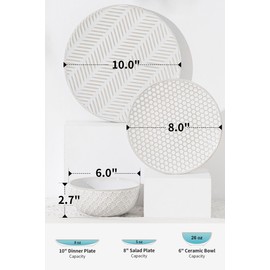 FOBENTA 12 Piece Embossed Dinnerware Sets for 4, Elegant Plates and Bowls Sets, Microwave & Dishwasher Safe, Stoneware for Stylish Home Dining–Perfect Housewarming Gift for Busy Families & Hostesses