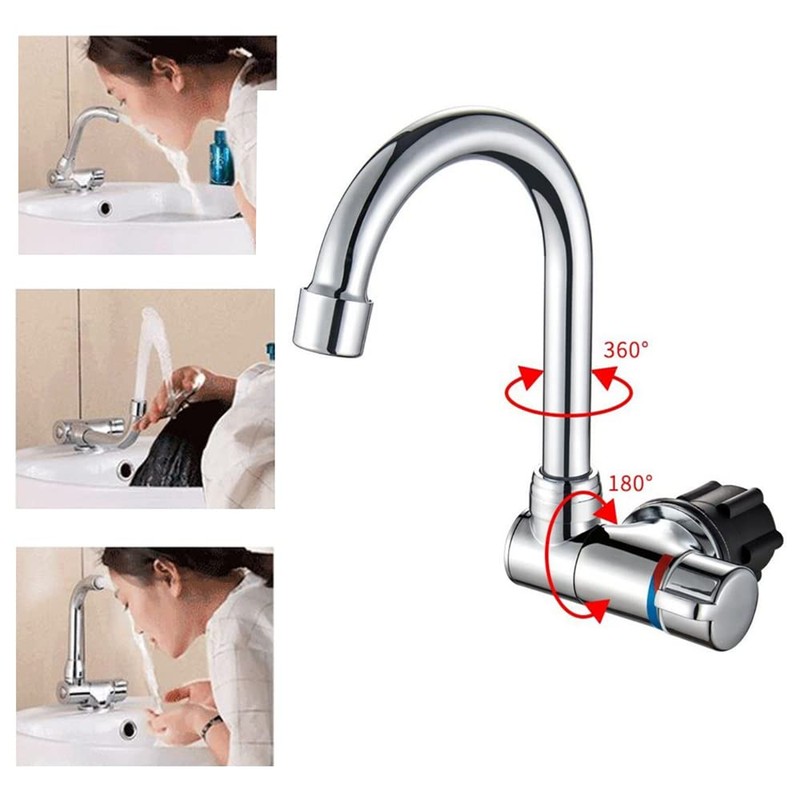 Riloer Foldable Copper Kitchen Tap, 360° Rotating Basin Tap, Cold