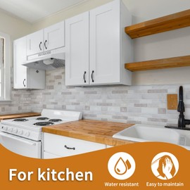 WOWSTAR 10 Sheet Marble Peel and Stick Backsplash for Kitchen,Self-Adhesive Tile Backsplash for Kitchen, Bathroom, 12" x 12", (Beige & White)