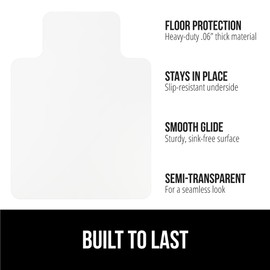 Gorilla Grip Office Chair Mat for Hardwood Floor, 48x36 Slip Resistant Heavy Duty Under Desk Protector for Floors, No Divot Plastic Rolling Computer Mats, Smooth Glide Semi Transparent Clear Design