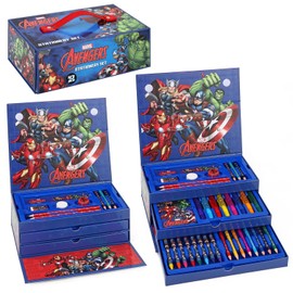 Avengers Kids 43pc Colouring Art Stationery Set with Watercolour Felt Tip Pens Crayons and Pencils Travel Set for Children